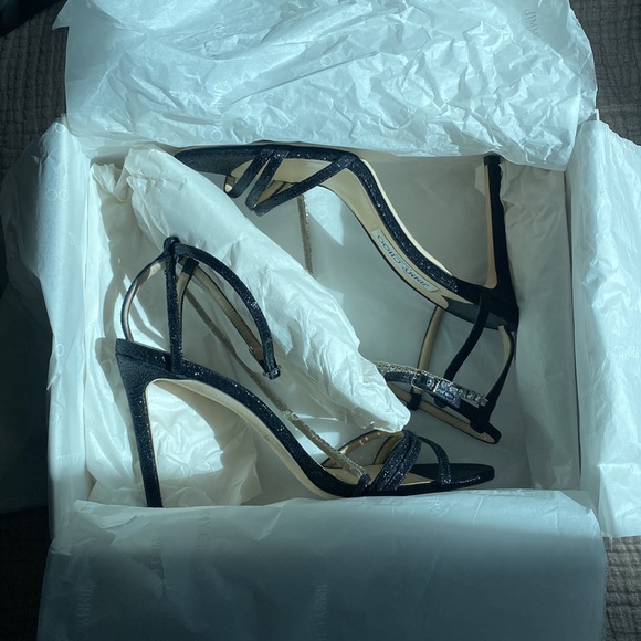 ✨JIMMY CHOO Thaia 100 Strappy High-Heel Crystal Sandals Black Size 39.5 ✨ - Picture 7 of 14